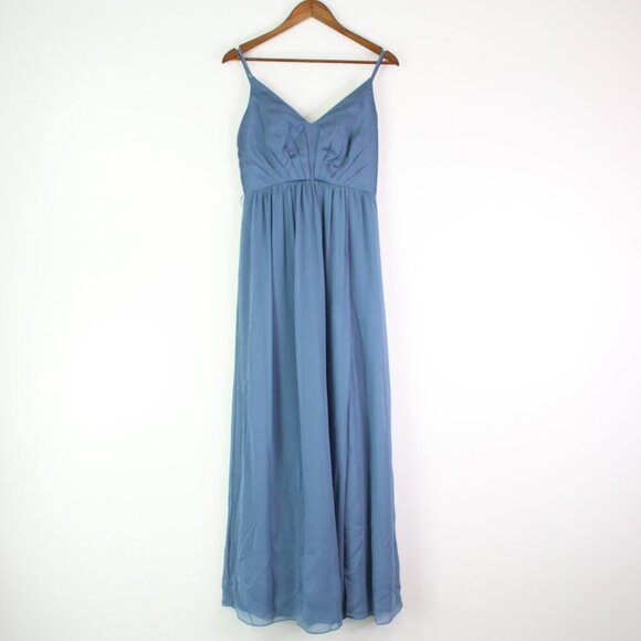 Vera Wang‎ White V-Neck Mesh Back Bridesmaid Dress in Steel Blue Size 4 - Picture 2 of 13